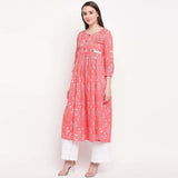 Vbuyz Women's Printed Anarkali Cotton Light Pink Kurta