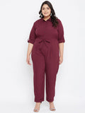 UPTOWNIE Women's Plus Size Crepe Solid Shirt Style Jumpsuit